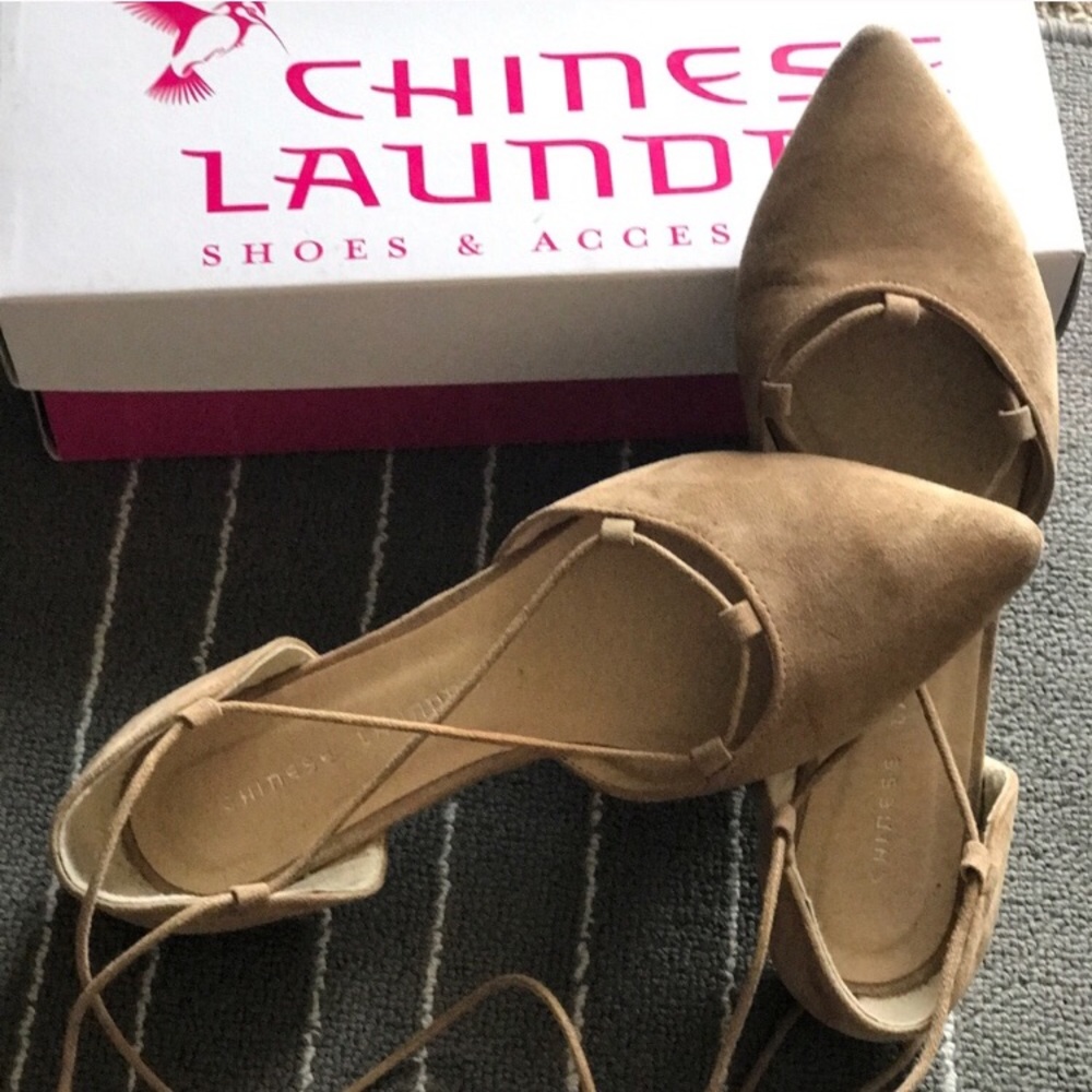 Chinese Laundry Tan Suede Lace Up Flats